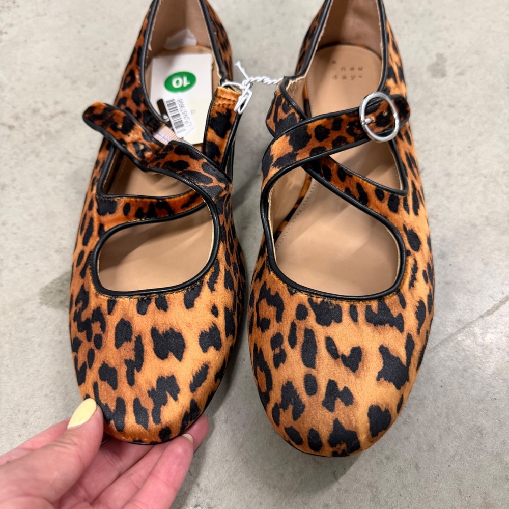 A New Day Tamsin Leopard Print Mary Jane Flats Brown Black Size 10 NEW